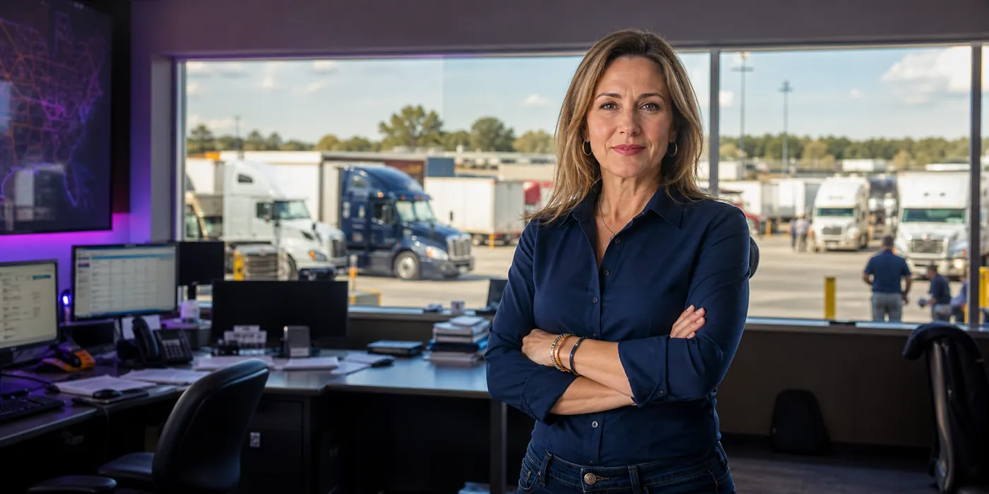 Logistics operations leader overlooking a working truck yard