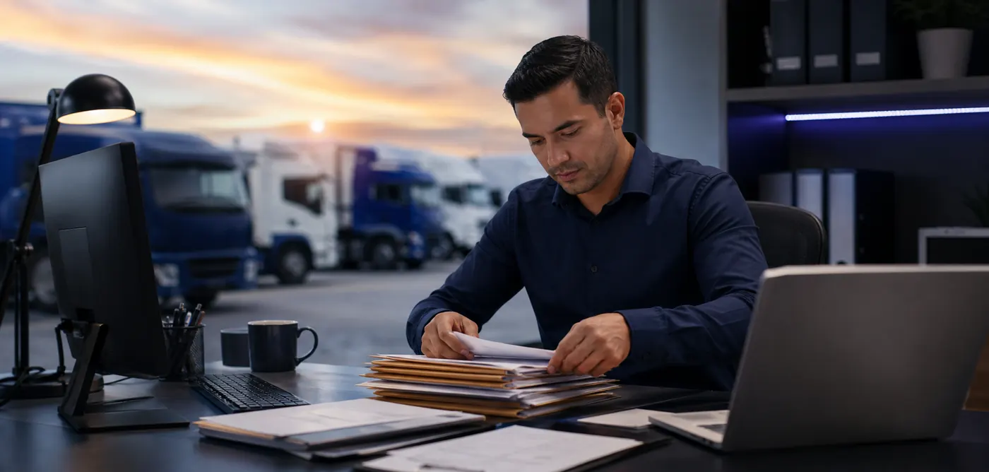 Logistics administrator organizing carrier records