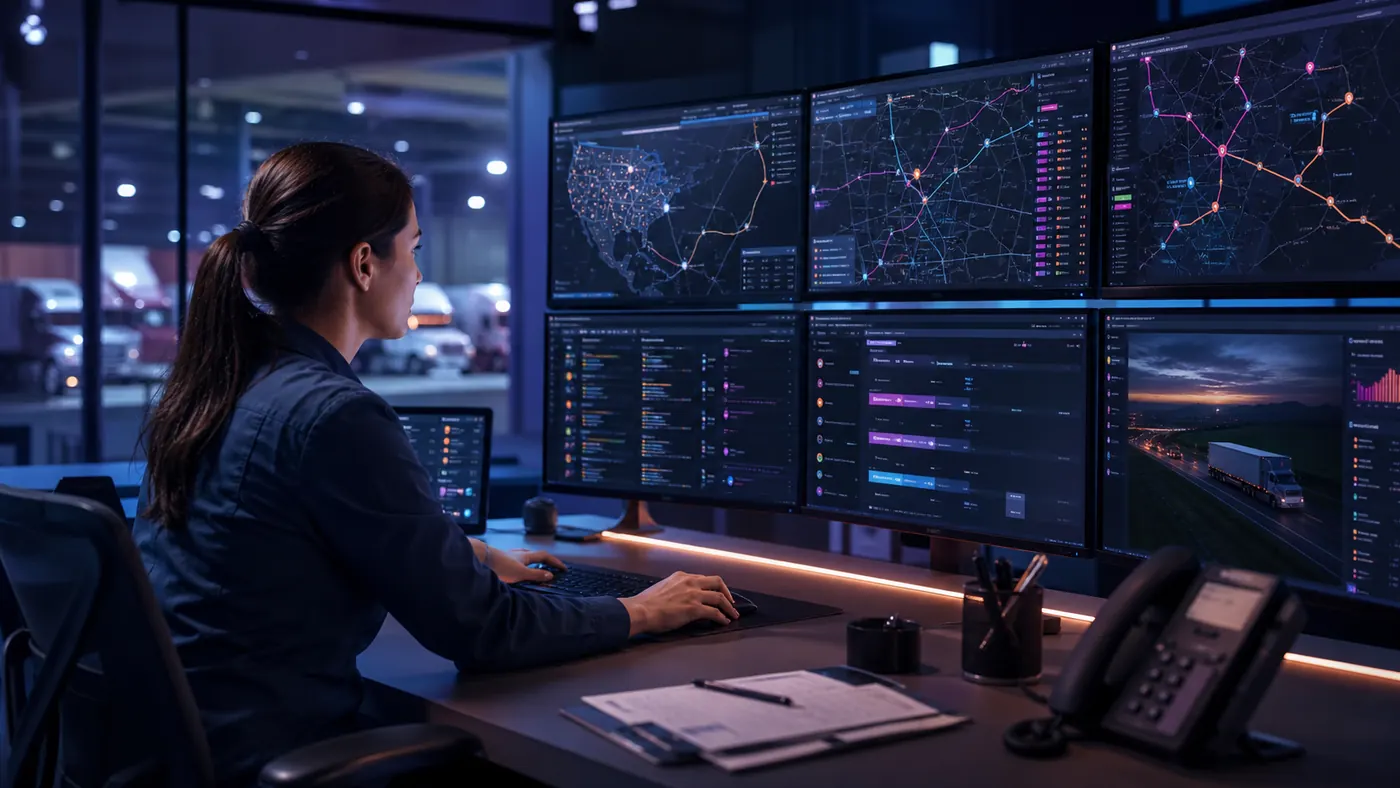Logistics coordinator monitoring active freight workflows